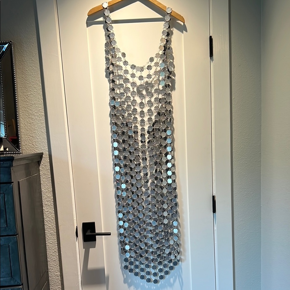 Karen Millen Silver Sequin Midi Dress